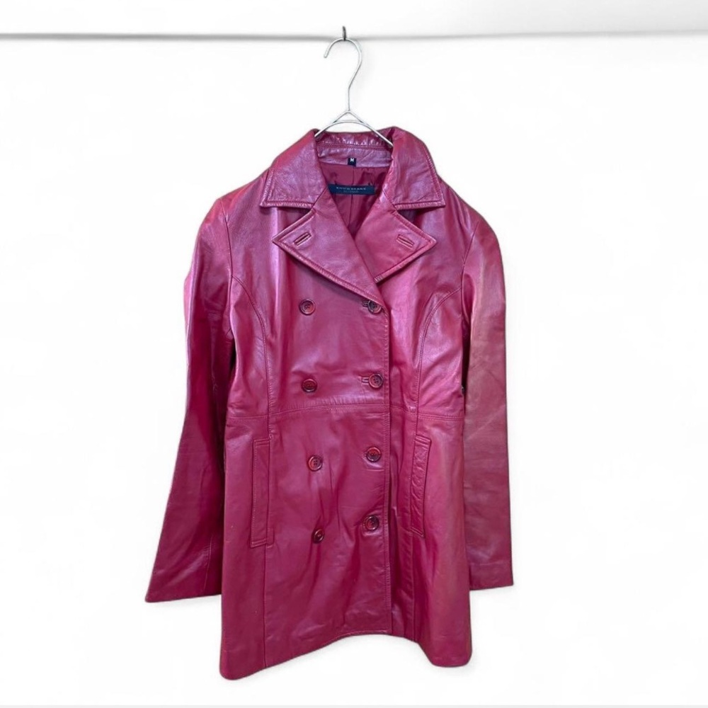 Women's Red Double-Breasted Leather Coat